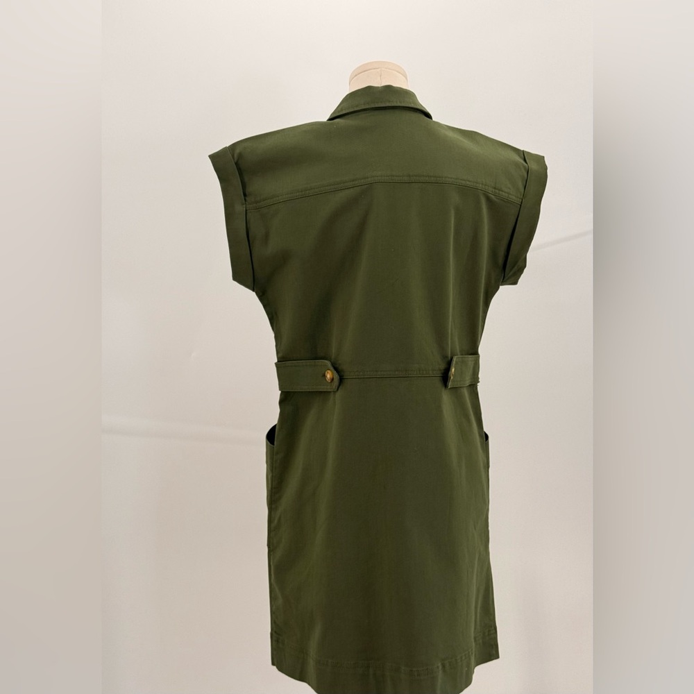 Loft Olive Green Utility Shirt Dress Button Front Safari Style with Pockets SZ-4 - Picture 7 of 12